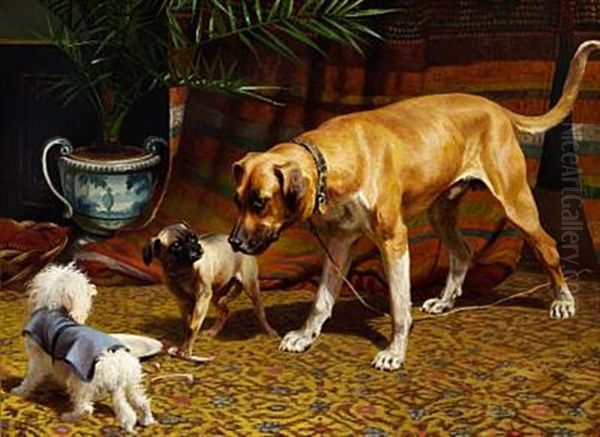 Dogs Fighting Over Bones Oil Painting by Adolf Heinrich Mackeprang