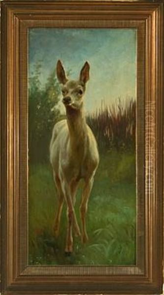 White Deer Oil Painting by Adolf Heinrich Mackeprang