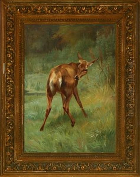 Landscape With Roe Deer Oil Painting by Adolf Heinrich Mackeprang