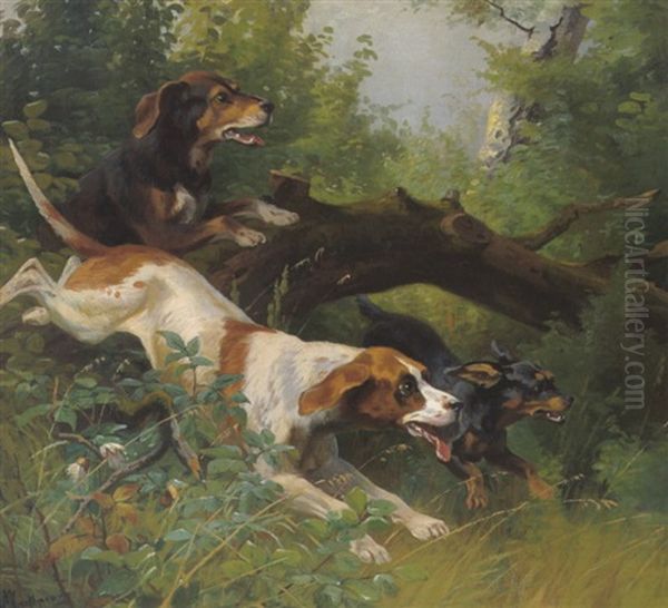 Jagdhunde Oil Painting by Adolf Heinrich Mackeprang