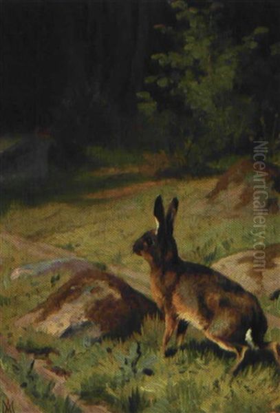 Hare  Pa En Skovsti Oil Painting by Adolf Heinrich Mackeprang