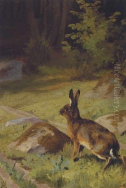 Hare Pa En Sklovsti Oil Painting by Adolf Heinrich Mackeprang