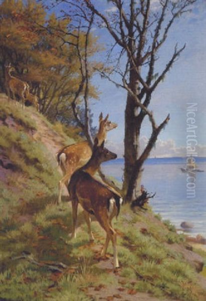 Dadyr Pa Kystskraning I Klart Vejr Oil Painting by Adolf Heinrich Mackeprang