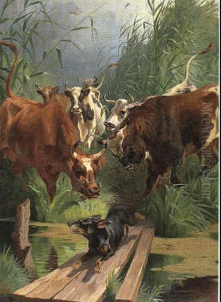 Koer Der Forskraekker En Gravhund Oil Painting by Adolf Heinrich Mackeprang