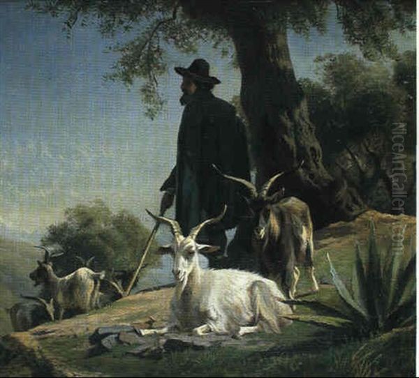 Hyrde Med Geder Oil Painting by Adolf Heinrich Mackeprang