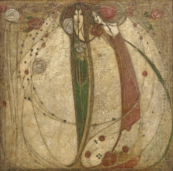 The White Rose And The Red Rose Oil Painting by Margaret MacDonald Mackintosh