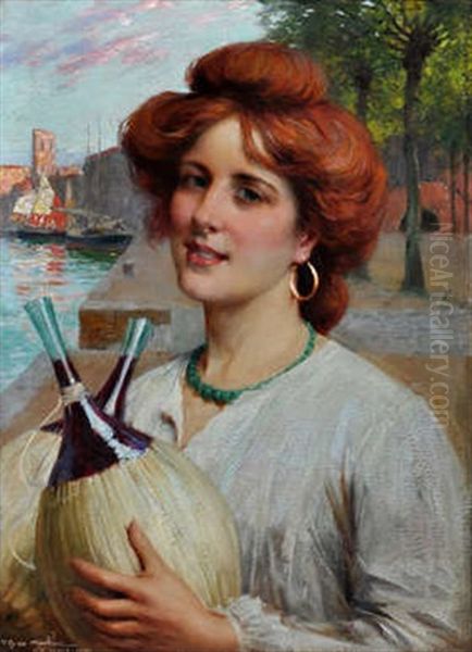 A Young Venetian Woman Carrying Two Bottles Of Chianti Oil Painting by Thomas Eyre Macklin