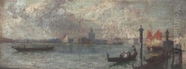 Figures In A Gondola, Santa Maria Della Salute Beyond Oil Painting by Thomas Eyre Macklin