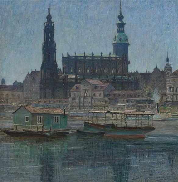 Blick Auf Die Dresdener Hofkirche Oil Painting by Siegfried Mackowsky