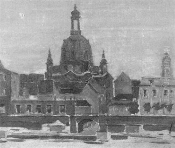 Ansicht Der Frauenkirche In Dresden Oil Painting by Siegfried Mackowsky