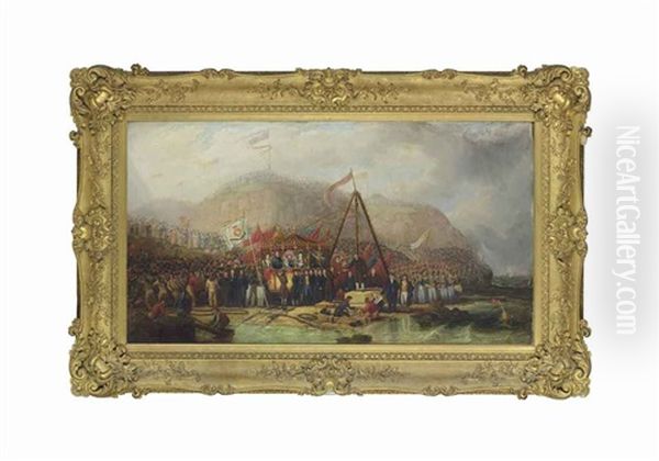 The Laying Of The Foundation Stone Of Seaham Harbour, Co. Durham Oil Painting by Robert Mackreth