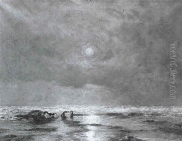 Moonlit Seascape Oil Painting by Alexander Maclean