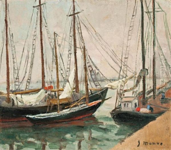 Sailboats In Harbour Oil Painting by Jean Munro (Sarah J.) Maclean