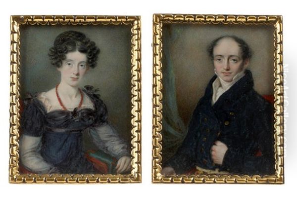 A Pair Of Miniatures Portraying Mr And Mrs Nichols by Kenneth Macleay