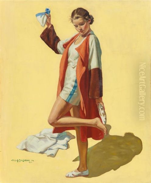 Slipping Into Her Shoes, The Saturday Evening Post Cover, August 11, 1934 Oil Painting by Charles Archibald Maclellan