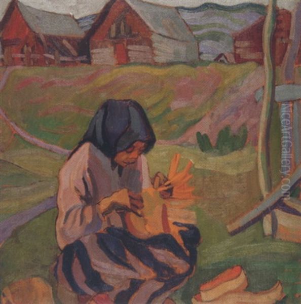 Untitled - The Basket Weaver Oil Painting by Pegi Nicol Macleod