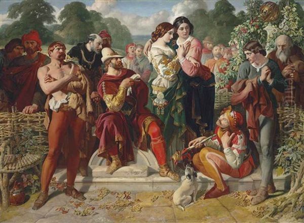 The Wrestling Scene In As You Like It Oil Painting by Daniel Maclise