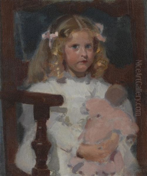 The Artist's Daughter Berthe With Her Doll, Amelia Oil Painting by Frederick William MacMonnies