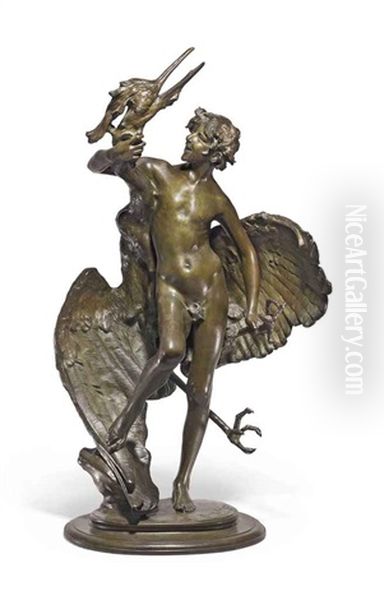 Young Faun With Heron Oil Painting by Frederick William MacMonnies