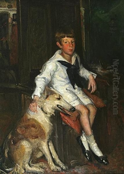 Portrait Of A Boy And His Dog Oil Painting by Frederick William MacMonnies