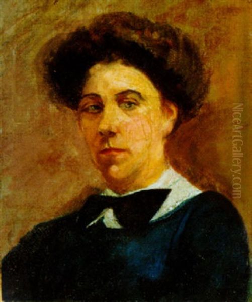 Woman With A Bow Tie (mr. Macmonnies' Maid?) Oil Painting by Frederick William MacMonnies