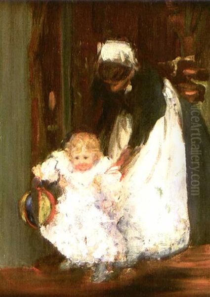 French Nursemaid And Baby Berthe Oil Painting by Frederick William MacMonnies