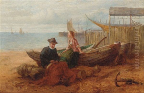 Mending The Nets Oil Painting by Peter Macnab