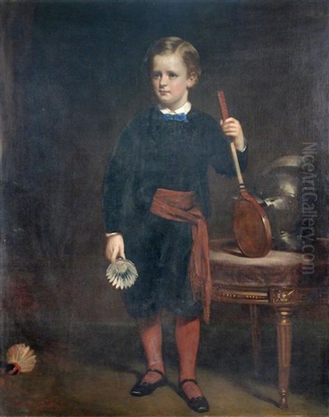 Portrait Of Master John Stevenson Stewart, With A Badminton Racquet And Shuttlecocks Oil Painting by Daniel Macnee