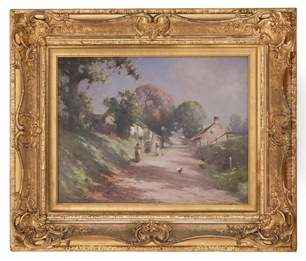 Road Through The Village Oil Painting by Robert Russell Macnee