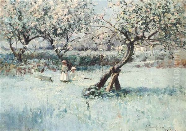 In The Orchard Oil Painting by Robert Russell Macnee