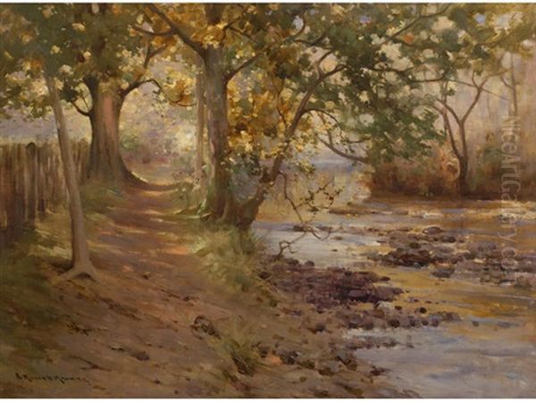 Woodland Stream Oil Painting by Robert Russell Macnee