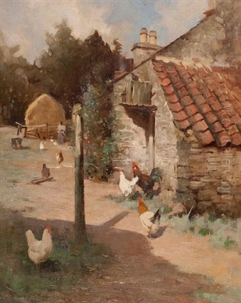 A Sunlit Corner Oil Painting by Robert Russell Macnee