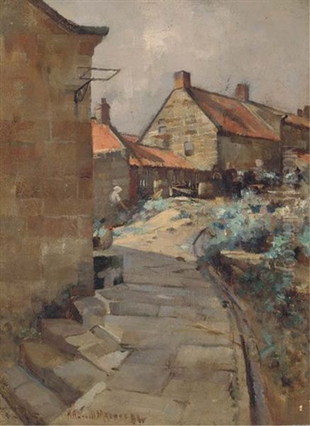 A Sunny Street Oil Painting by Robert Russell Macnee