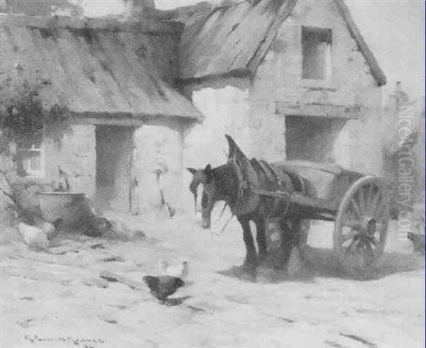 In A Farmyard Oil Painting by Robert Russell Macnee