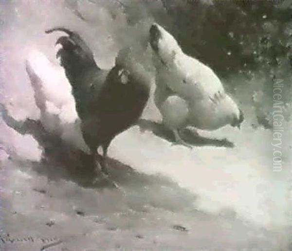 Chickens Oil Painting by Robert Russell Macnee