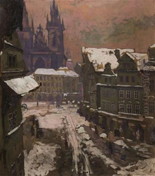 A View Of Old Town Square Oil Painting by Gustav Macoun