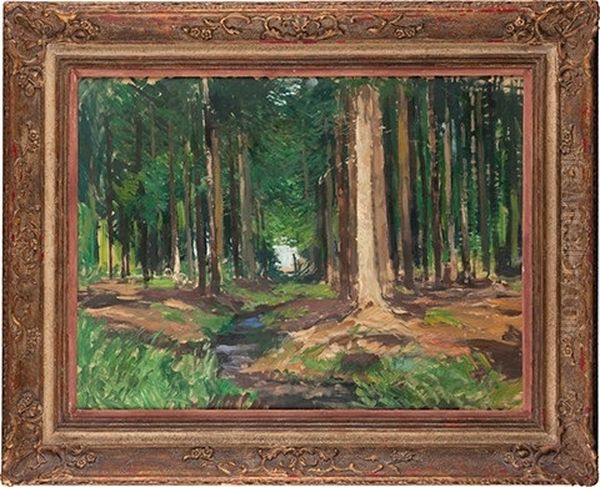 Forest Interior Oil Painting by Gustav Macoun