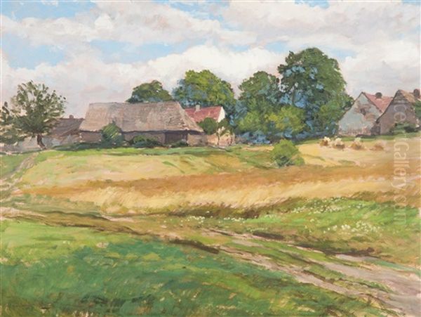 Barns In Svobodne Hamry Oil Painting by Gustav Macoun