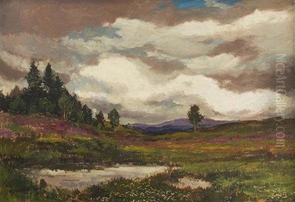 A Landscape With Heathland Oil Painting by Gustav Macoun