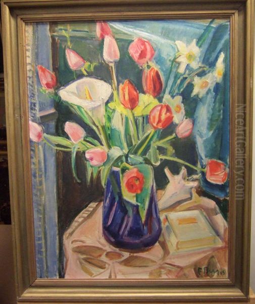 Blomsterstilleben. Oil Painting by J. Berg