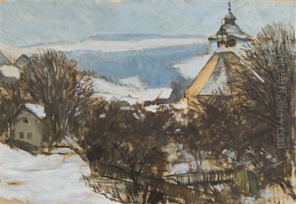 Winter Landscape Oil Painting by Gustav Macoun