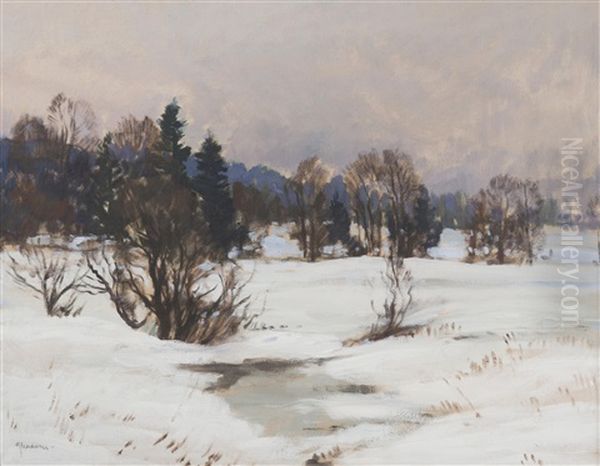 Winter Landscape Oil Painting by Gustav Macoun