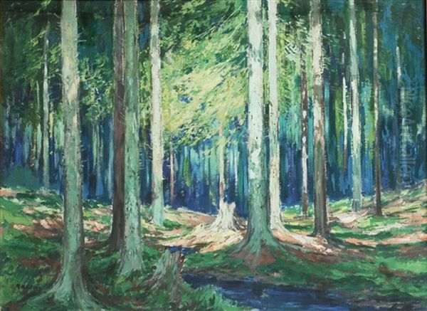 Forrest Oil Painting by Gustav Macoun