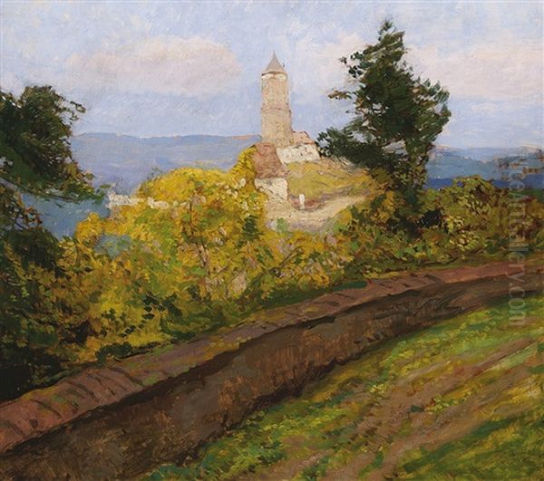 Hrad Pirkstejn Oil Painting by Gustav Macoun