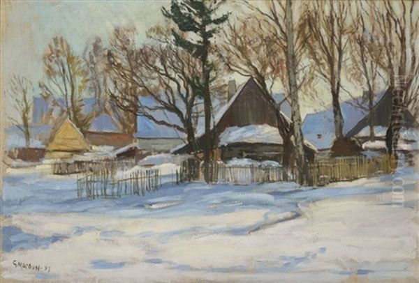 A Winter Landscape Oil Painting by Gustav Macoun