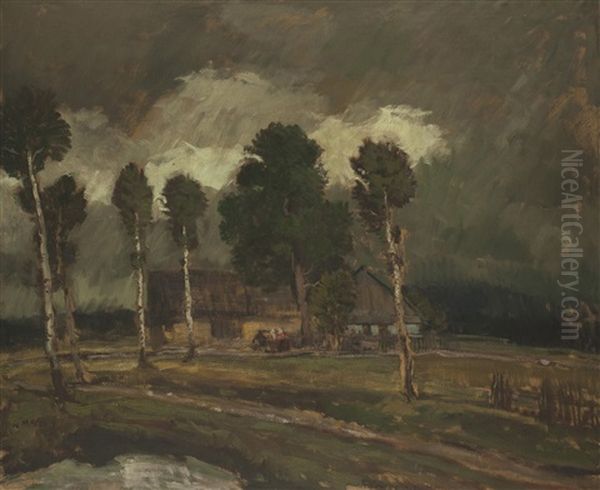 Gehoft Im Gewitter Oil Painting by Gustav Macoun