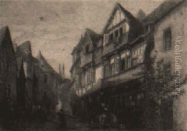 Street Scene Oil Painting by Thomas Robert MacQuoid