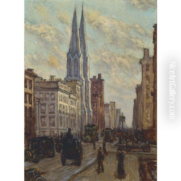 St. Patrick's Cathedral, New York City Oil Painting by Elmer Livingston Macrae