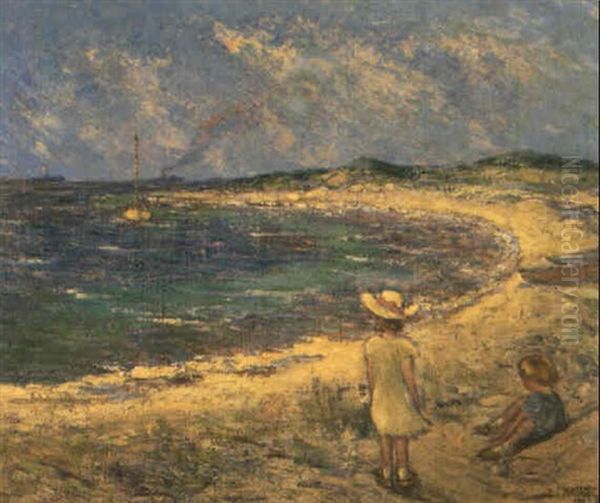 Children Playing At The Beach by Elmer Livingston Macrae