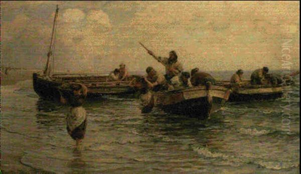 Unloading The Day's Catch Oil Painting by John Thomas Hamilton Macullum